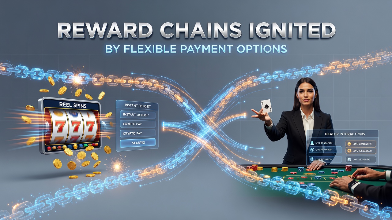 Visual representation of reward progression from mobile deposits through slot bonuses into live casino table play