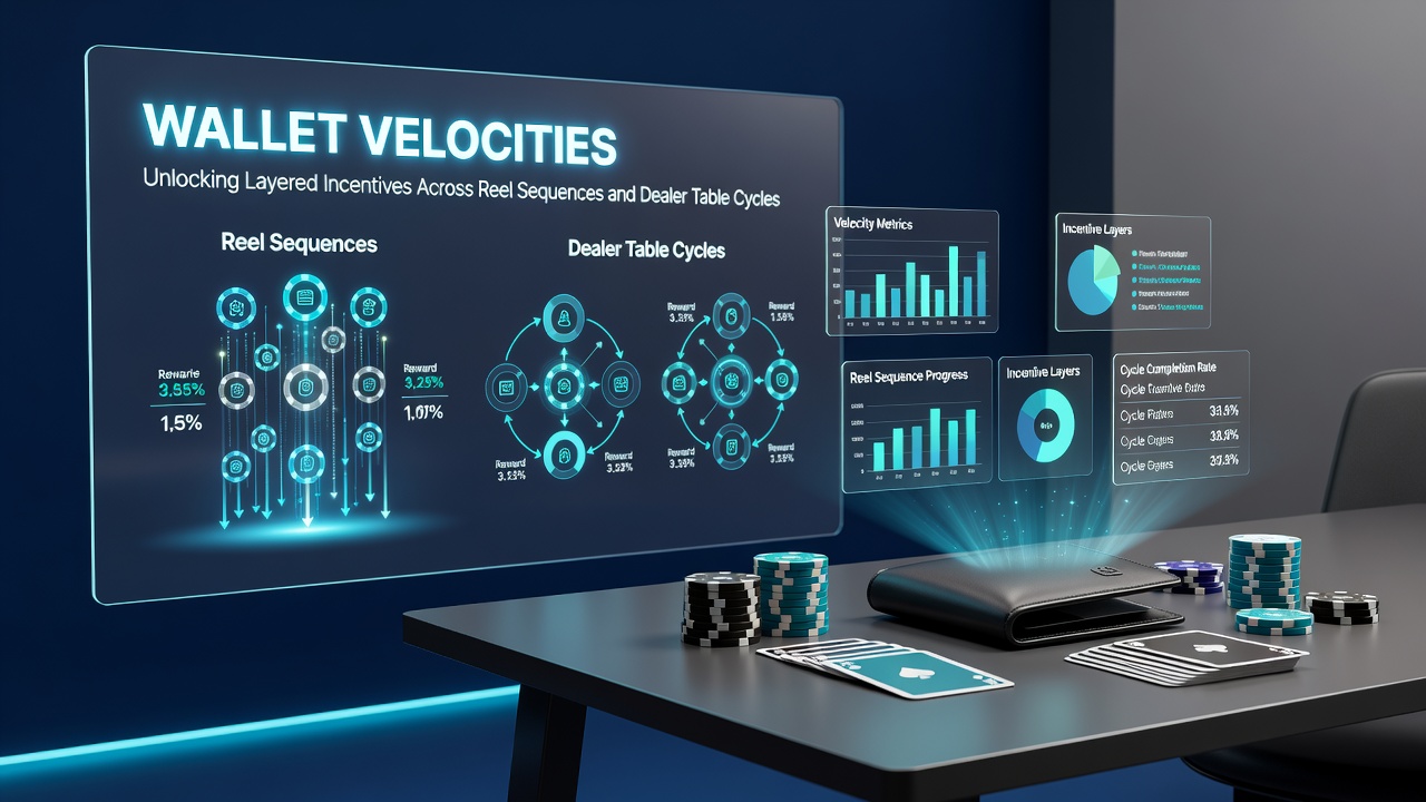Flow diagram illustrating layered incentives connecting slot reels with live dealer table cycles via wallet velocity metrics